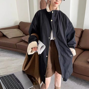 Loose Casual Collar Cotton-padded Coat Women's 2024 Autumn and Winter New Mid-length Cotton-padded Coat Khaki Green Black Others