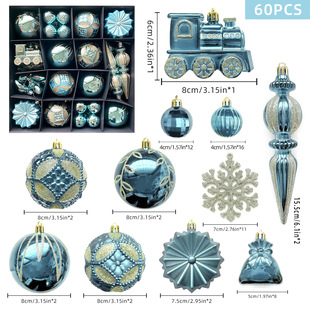 Christmas decoration 60 pieces of plating shaped plastic ball train snowflake ice cone gift bag painted Christmas ball pendant