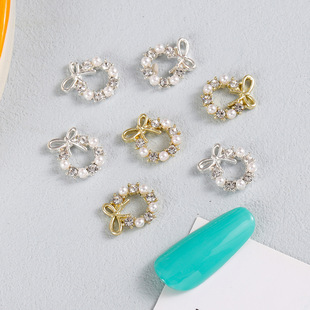 Internet Celebrity Style Nail Art Diamond Ornaments Super Flash Pearl Rhinestones New Style Christmas Wreath Alloy Diamond Accessories Yiwu Manicure