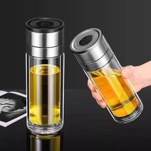 Factory Wholesale Customized Logo Button Quick-Open Glass Double-Layer Car-Mounted Portable Third-Generation One-Button Lid-Opening Thermos Cup