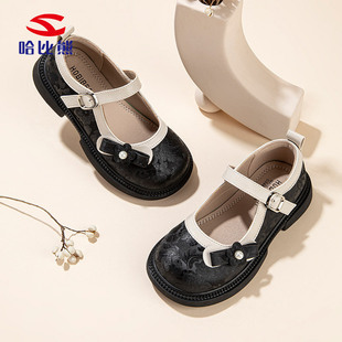 Habib bear girls leather shoes black autumn little girl princess shoes small fragrant wind soft bottom children's shoes a generation of hair