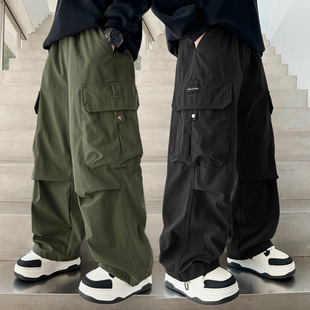 Boys' Crane Pants Spring and Autumn New Sports Middle and Big Children's Straight Casual Wide Leg Pants Fashionable Handsome Street
