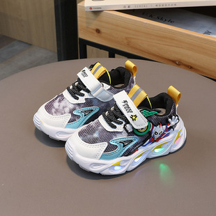 Spring and Autumn Lights 1-5 Years Old Boys and Girls Sneakers Cartoon Light Baby Toddler Shoes Breathable Baby Running Shoes