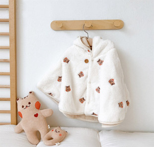 Autumn and Winter ins style comfortable cotton velvet embroidered hooded cloak baby shawl windproof warm children's small cloak