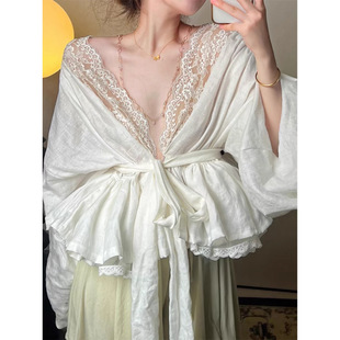 French Style Elegant Gentle Style Lace Strap Collar Long Sleeve Shirt Women's Summer Waisted Short Beautiful Top