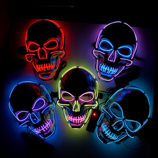 Cross Border Amazon Cold Light Glow Mask 20.22 million Halloween Party LED Skull Mask Horror