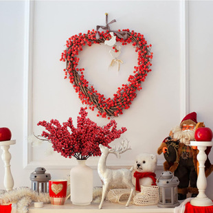 Simulation of New Christmas Berries Red Foam Fruit Holly Branches Red Fruit String Fortune Fruit Home Fake Flower Shooting