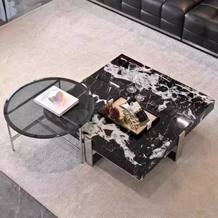 Italian Minimalist Marble Coffee Table Living Room Modern Household Large and Small Apartment Light Luxury High Designer Square Table Combination