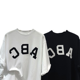 Spring 2025 Korean Style New Loose Mid-length Round Neck Letter Printed Short-sleeved T-shirt Women's Base Shirt Trendy Ins