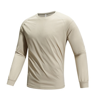 Spring new lightweight quick-drying slim-fit crew neck long sleeve men's net casual base shirt sunscreen T-shirt UPF40