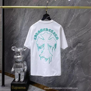 24ss Cross Border High Quality Chrome Hearts Crow Cross Tape Embroidered Short Sleeve Wholesale T-Shirt