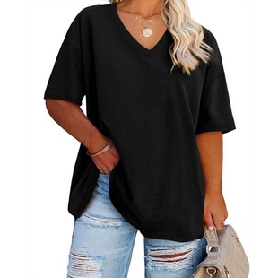 2024 Summer Women's V-Neck T-Shirt Pullover Dotted V-Neck Short Sleeve T-Shirt