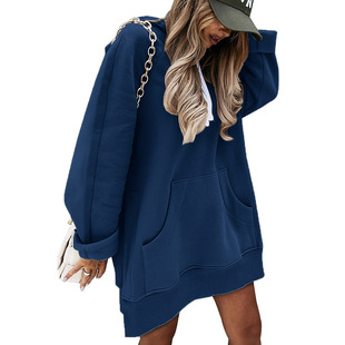 2024 independent station ebay Amazon autumn and winter new long sleeve solid color pocket hooded women's plus size in stock