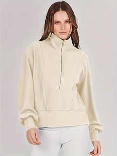 Amazon popular 2023 autumn European and American cross-border new foreign trade women's clothing loose zipper collar long sleeve sweater top