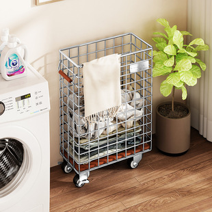 Antique Dirty Clothes Basket Cart Household Bathroom Toilet Laundry Basket Movable Clothes Storage Basket Shelf