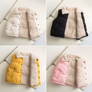 Amazon fleece-lined Thickened Children's Down Cotton Vest Lambskin Korean Style Baby Girls Boys' Vest SS