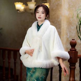 National Style Shawl with Cheongsam New 2024 Autumn and Winter Outer Cardigan fleece-lined Thickened Noble Elegant Toast