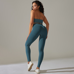 New Cross-border Seamless Solid Color High Elastic Sports Bra Underwear Yoga Clothing suit Running Fitness Two-piece Set