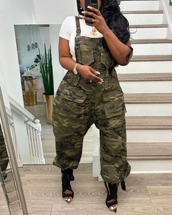 202 New European and American Casual Women's Clothing Cross-border Supply Loose Camouflage Workwear Jumpsuit Overalls