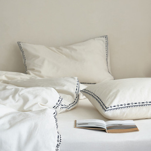Exquisite rustic dry breathable! Cotton and linen white embroidery four-piece set 20% linen 80% cotton skin-friendly soft 100
