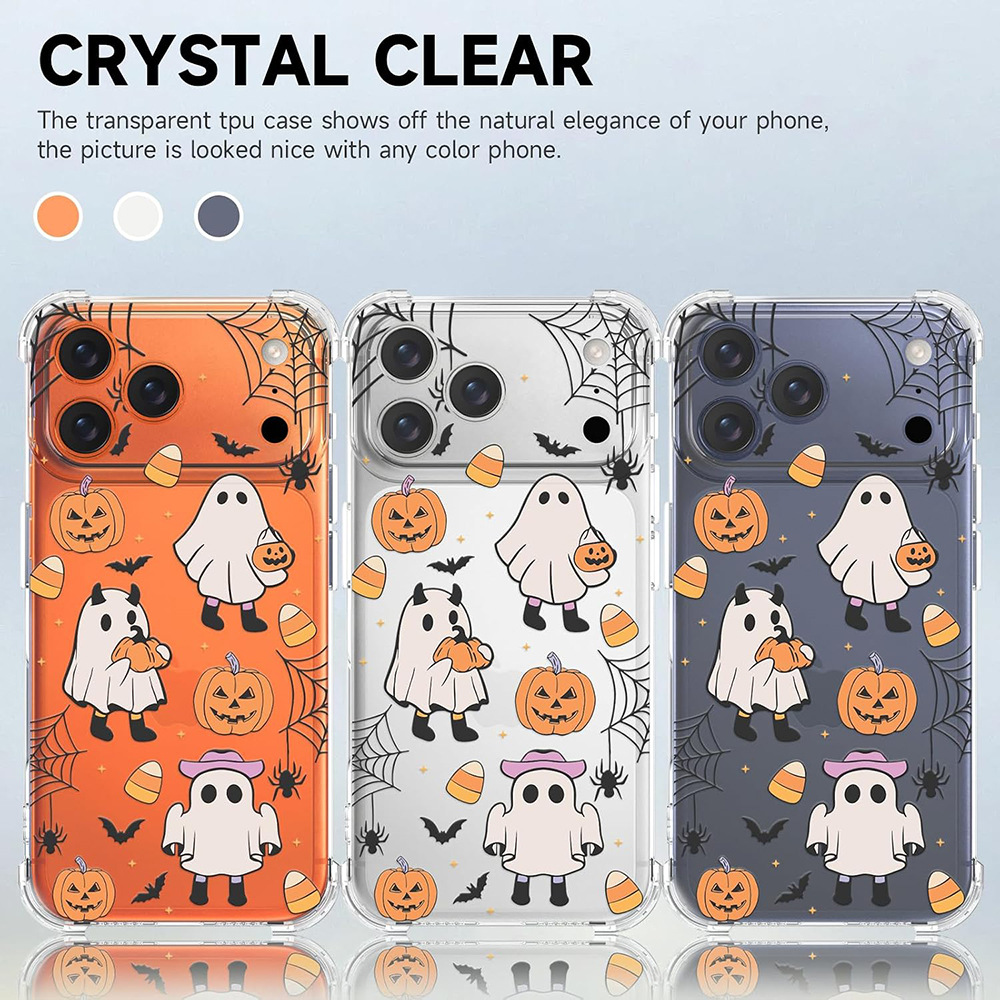 Cross-border Halloween pumpkin candy ghost phone case, iPhone 18 Pro Max, full-coverage lens soft shell protective case