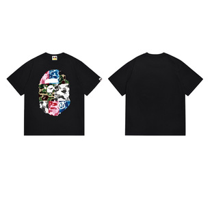 Кросс-бордерная оптовая продажа цельных футболок Bape, стабильные поставки на долгое время, 260 г, мужские и женские повседневные футболки с коротким рукавом для пар