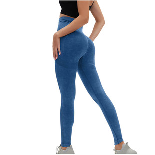 European and American Cross-border Frosted Washed Seamless Yoga Pants High Waist Peach Hip Fitness Pants Running Sports Pants