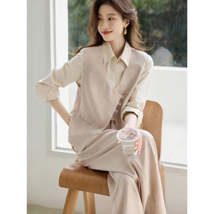 Elegant Temperament Improved New Chinese Vest Wide Leg Pants suit 2025 Spring New Commuter suit