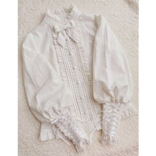 Green Mate Lolita Stylish Spring Lamb Leg Girl Ruffled Lace Lolita Long Sleeve Jacquard Shirt Day