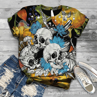 AliExpress new skull 3D digital printing men's T-shirt summer breathable cool short sleeve a generation of foreign trade