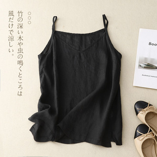 Real Shot 2024 Summer Lightweight New Soft Small Sling Cotton Linen V-neck Artistic Camisole Women