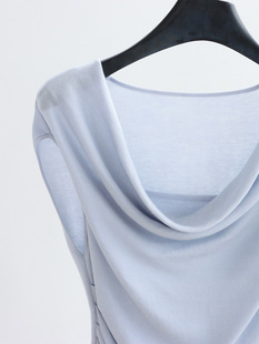 Fashionable Swing Collar Sleeveless Knit with Flat Collar Lyocell Tencel Summer Waistband French Style Women's Vest