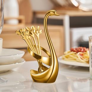 Stainless Steel Dessert Spoon Fruit Fork Light Luxury Swan Fruit Sign Cup Drop-Resistant Fruit Sign Cup Advanced Sense Swan Fruit Sign Cup