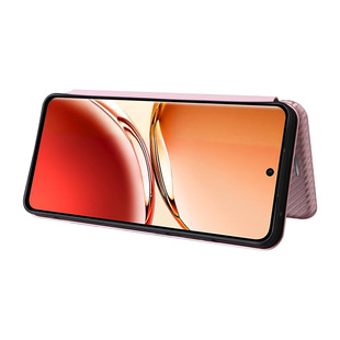 For OPPO Reno12F Carbon Fiber Mobile Phone Case Protective Cover with Card Magnetic Buckle Flip Simple Leather Case