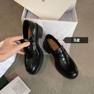 In stock grape mom retro British style single-layer shoes imported tire Buffalo chunky heel Lefu leather shoes for women autumn and winter