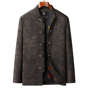 Middle-aged and Elderly Tang Suit Spring and Autumn Long Sleeve Coat Dad Chinese Style Hanfu Grandpa Birthday suit Plum Bamboo Jacket