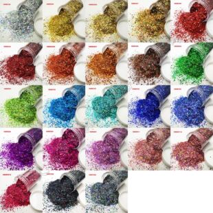 23 Color 10ml Laser Color PET Scollet Powder Mixed Size Hexagon Nail Art Makeup Gel Drop Flash Sequins Bottled