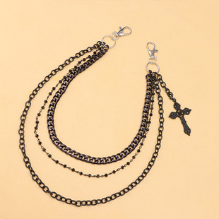 European and American Fashion Trend All-match Chain Accessories Personalized Cross Pendant Double-layer Pants Chain Unisex Hip-hop