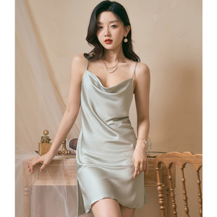 Sexy Sling Nightgown Women's Spring and Summer 2025 New Pure Desire Style Wing Collar Thin Ice Silk High-level Sense Pajamas