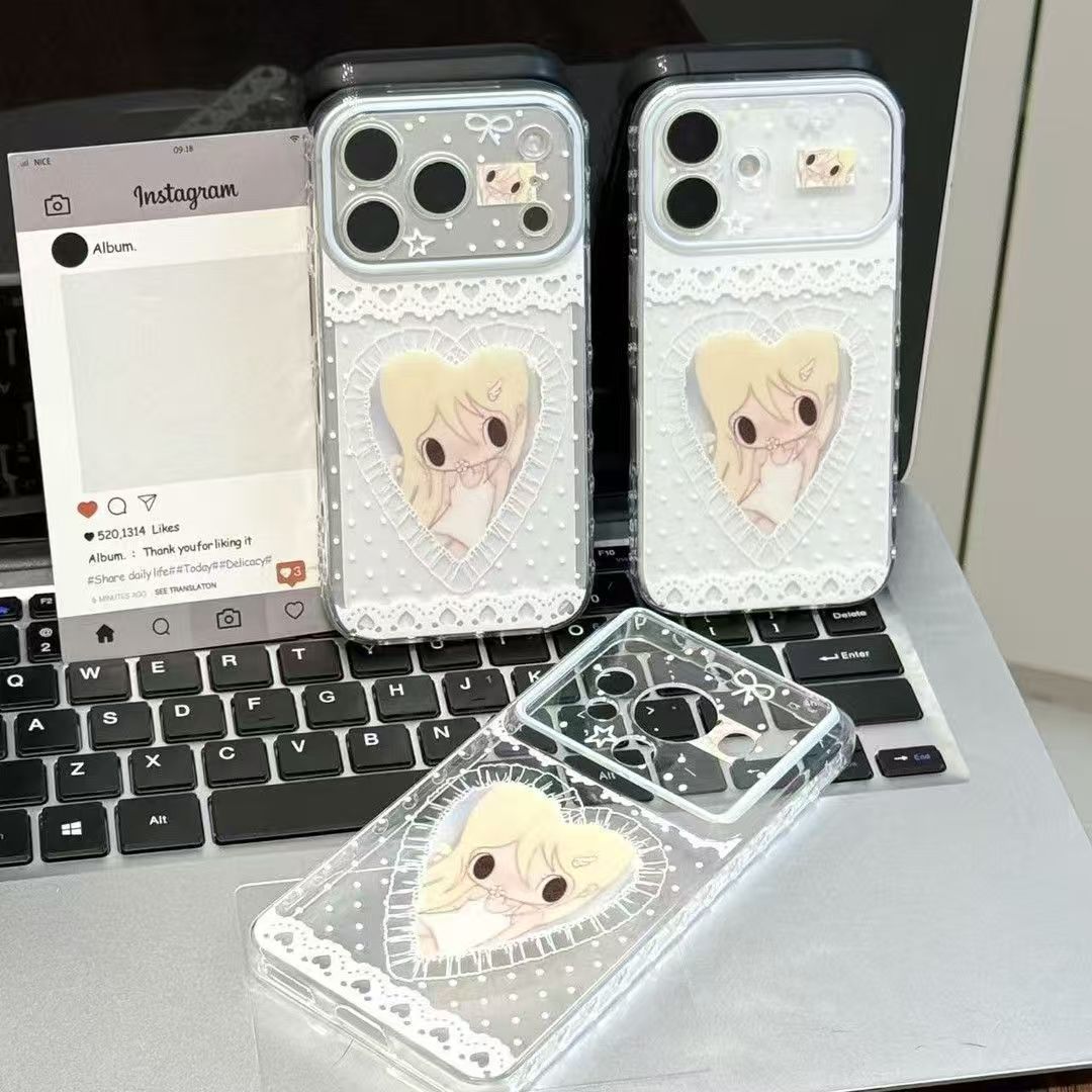 Heart-shaped side heart phone case for iPhone 17 Pro Max, new style, 16/15/14cm (cartoon design)