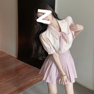 JK Uniform College Pure Desire Style suit Small Fresh Style Short Sleeve Shirt High Waist Pleated Skirt Fashion Two-Piece Set for Women