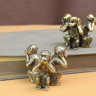 Solid Copper Three Monkey Ornaments Copper Monkey Don't Look Don't Listen Paperweight Tea Pet Home Accessories Brass Office