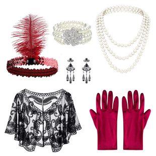 1920s headband Shawl Hair Band suit Prom Theme Party Annual Meeting Feather Hair Band Necklace Gloves