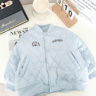 [in stock] Children's Wear Boy's Cotton Winter Wear Baseball Suit Plus Velvet Jacket Children's White Three-proof Fabric Thin cotton-padded jacket