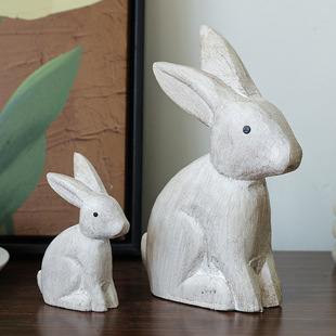 Nordic Cross-border Old Wooden Rabbit Ornaments Living Room Desktop Wine Cabinet TV Cabinet Entrance Home Soft Decorations