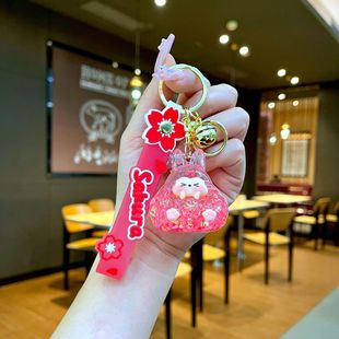 Creative acrylic tower quicksand key chain doll bag pendant key chain video game city amusement park small gift