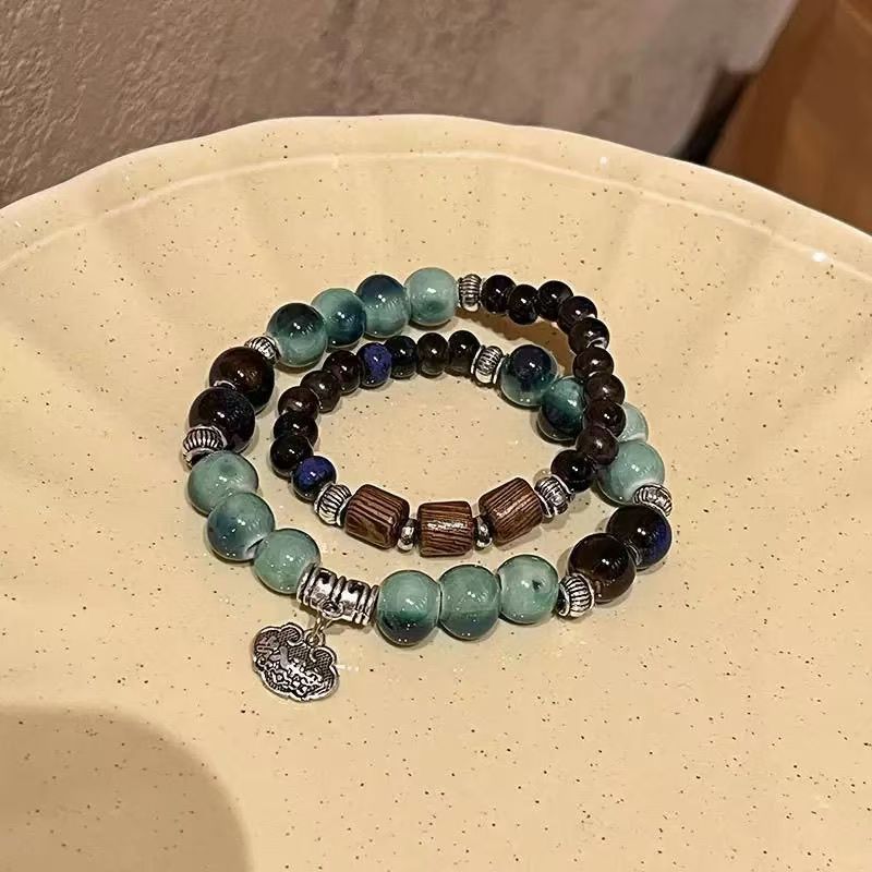 New Chinese-Style Double-Circle Ceramic Bracelet, Original Design, High-End Beaded Ethnic Style Bracelet, National Trend Retro Niche Jewelry