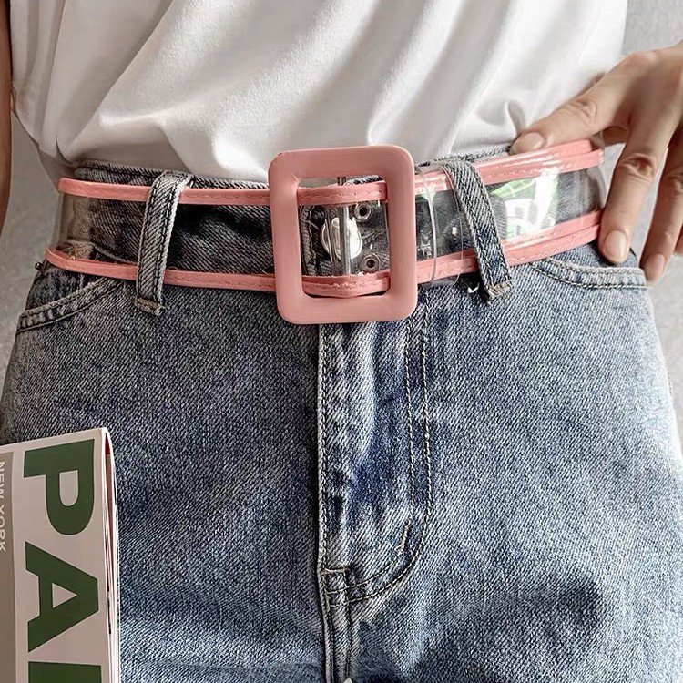Candy Color Transparent Belt Women's Square Buckle Simple Belt Matching Skirt Coat PVC Belt Student Belt