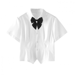 Waist-Cinching Shirt for Girls, Pure Lusty Sexy Petite Short-Sleeved White Shirt Jk Uniform Shirt Pleated Skirt Suit