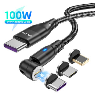 Алмазная лампа Uslion PD100W Магнитная всасывающая линия три в одном 540 градусов 5A Быстрая зарядка изогнутая линия передачи данных круговое магнитное всасывание